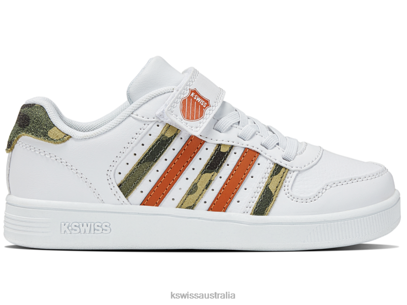 K-Swiss COURT PALISADES STRAP White/Camo/Pureed Pumpkin Kids Sale V8JJT626