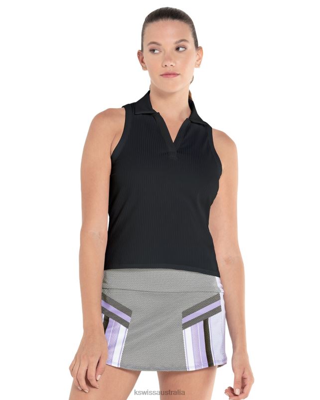 K-Swiss SLEEVELESS RIB POLO Black Women Apparel V8JJT568